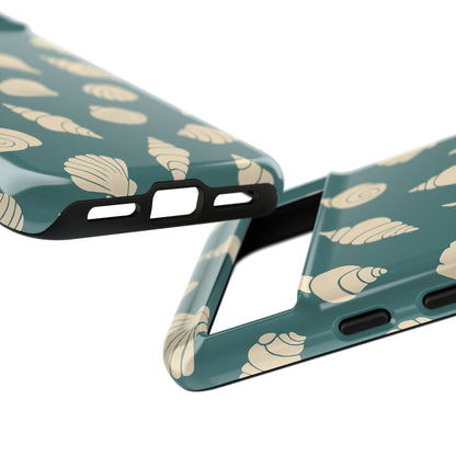Seashell Pattern Phone Case | Teal Coastal Shells Tough Case for Iphone, Samsung Galaxy and Pixel