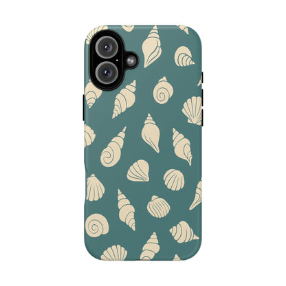 Seashell Pattern Phone Case | Teal Coastal Shells Tough Case for Iphone, Samsung Galaxy and Pixel