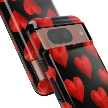 Red Heart Phone Case – Geometric Heart Pattern Tough Case (Black)