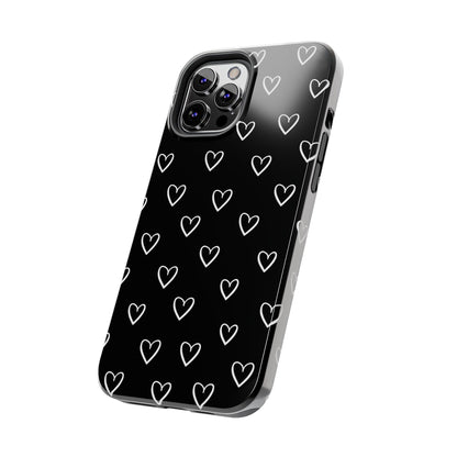 Doodle Heart Phone Case – Minimal Black & White Heart Pattern | Tough Protective Case