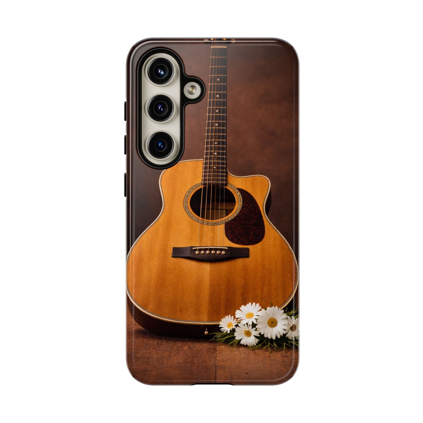Acoustic Guitar Daisy Phone Case | Rustic Music Lover Tough Cover