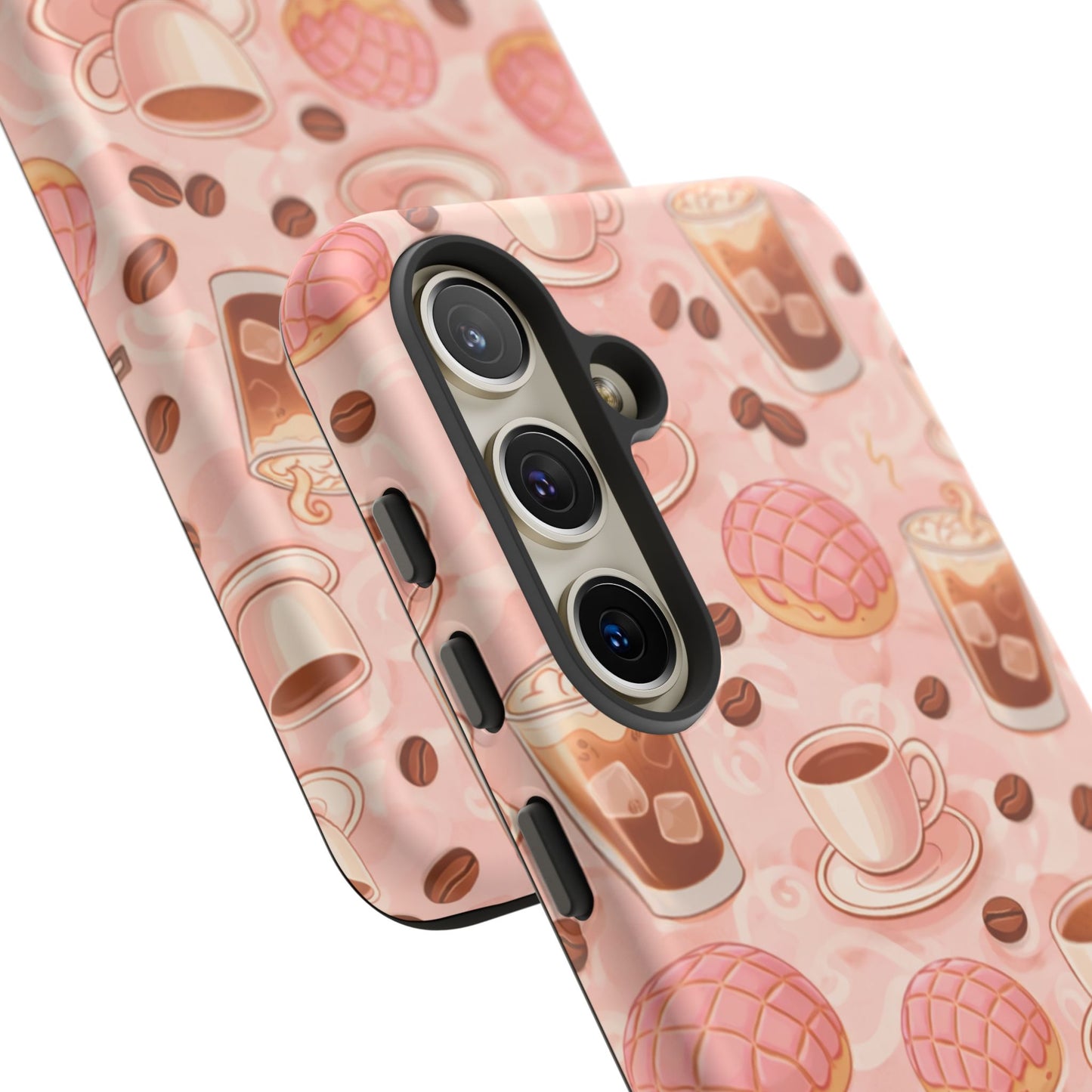 Cute Coffee & Pink Concha Phone Case – Coffee Lover Aesthetic Latte Pattern Tough Case