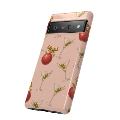 Cocktail Ornament Phone Case – Pink Martini & Cherry Pattern | Glossy or Matte for Iphone, Samsung Galaxy and Pixel