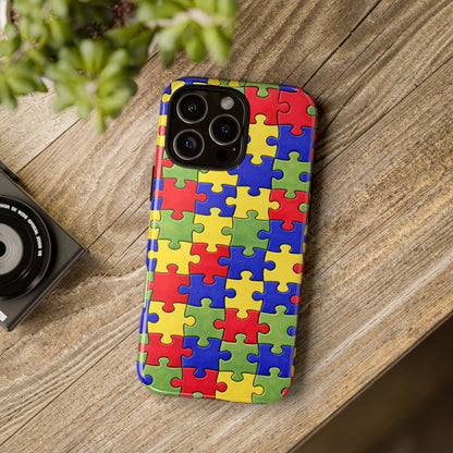 Colorful Puzzle Phone Case, Autism Awareness Jigsaw Design, Tough Protective Case, iPhone & Samsung Case, Vibrant Puzzle Pattern