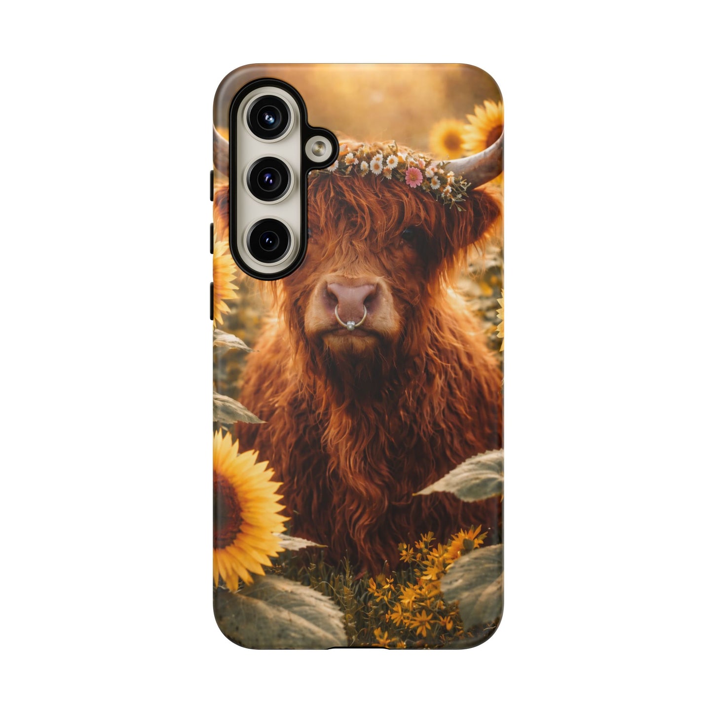 Highland Cow Sunflower Phone Case | Floral Farmhouse iPhone, Samsung Galaxy and Pixel Cover