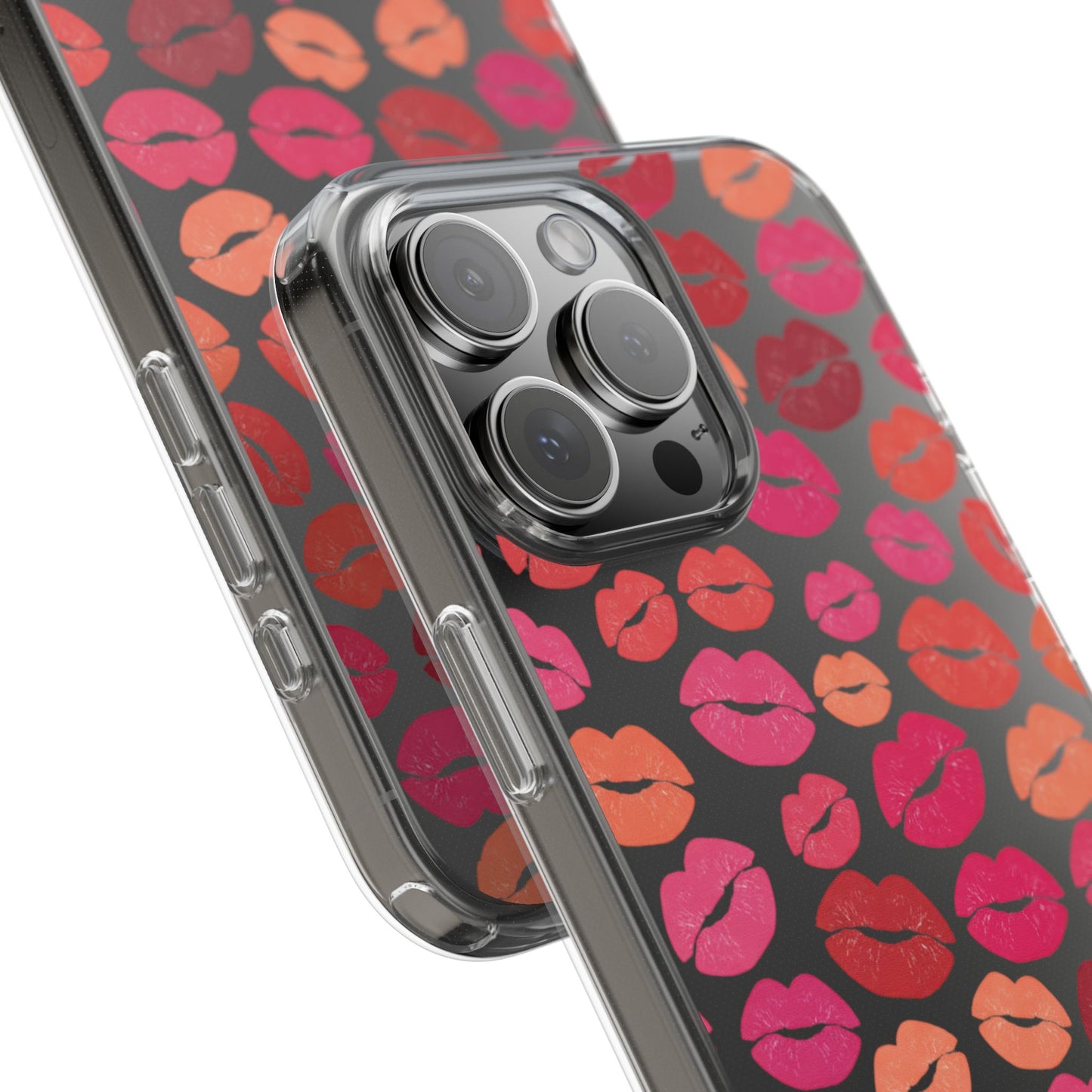 Kiss Print Clear Phone Case | Red Lip Pattern Impact-Resistant Case