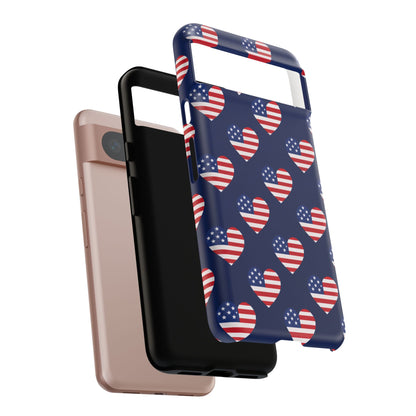 Patriotic American Flag Heart Phone Case – Tough Shockproof, USA Stars & Stripes for Iphone, Samsung Galaxy and Pixel