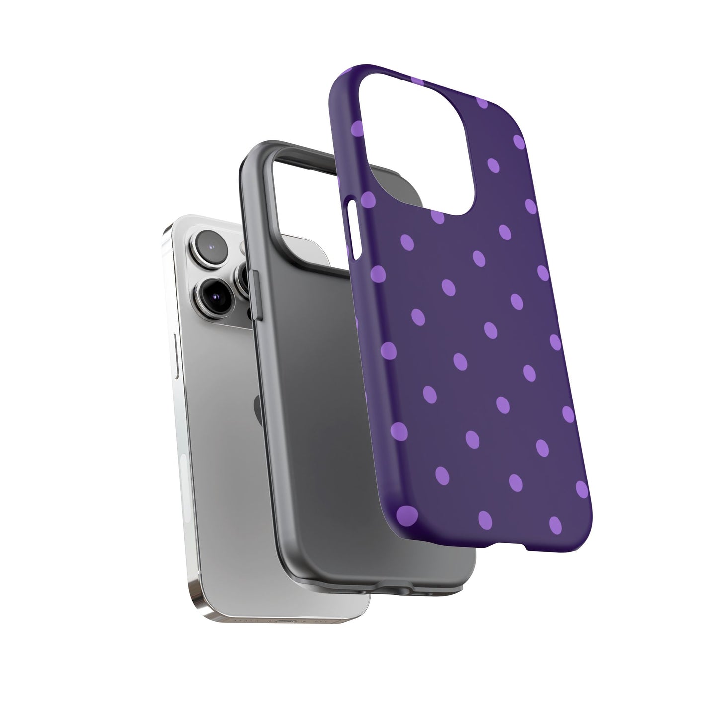 Purple Polka Dot Tough Phone Case – Cute Stylish Durable Protective Cover for Iphone, Samsung Galaxy and Pixel