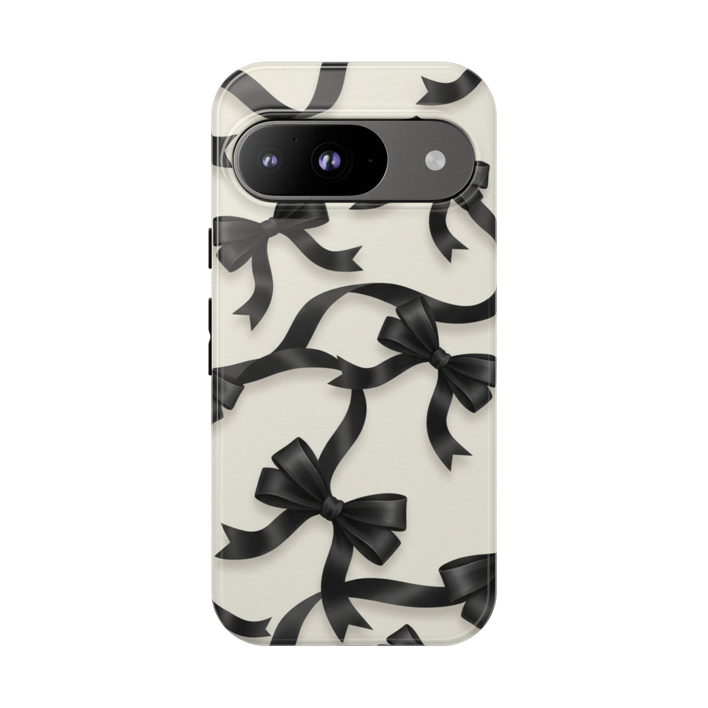 Black Ribbon Bow Phone Case, Minimal Bow Pattern Tough Protective Case