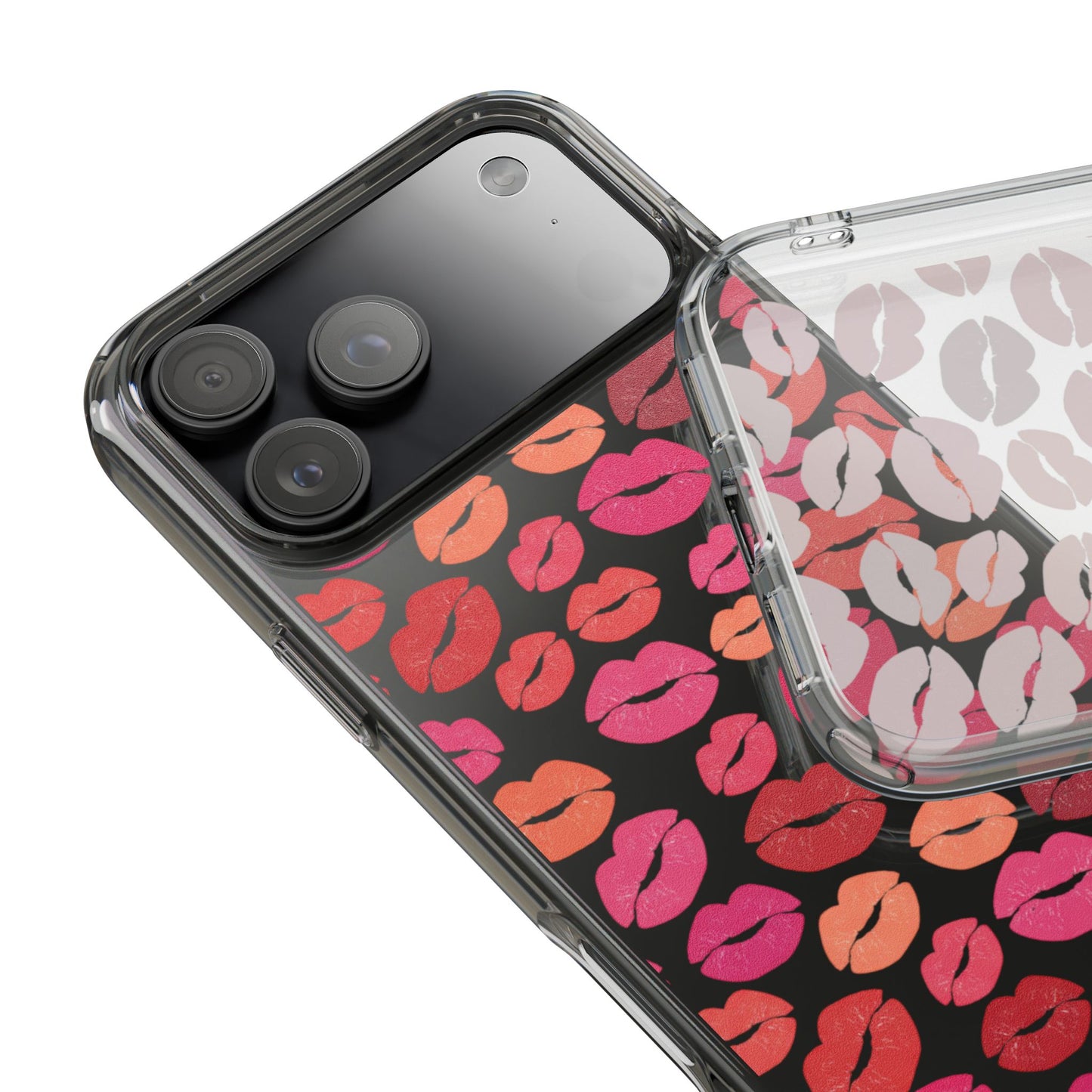 Kiss Print Clear Phone Case | Red Lip Pattern Impact-Resistant Case