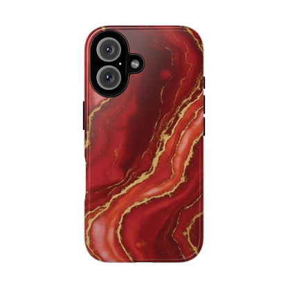 Red Agate Marble Phone Case with Gold Veins – Luxury Tough iPhone & Samsung Case