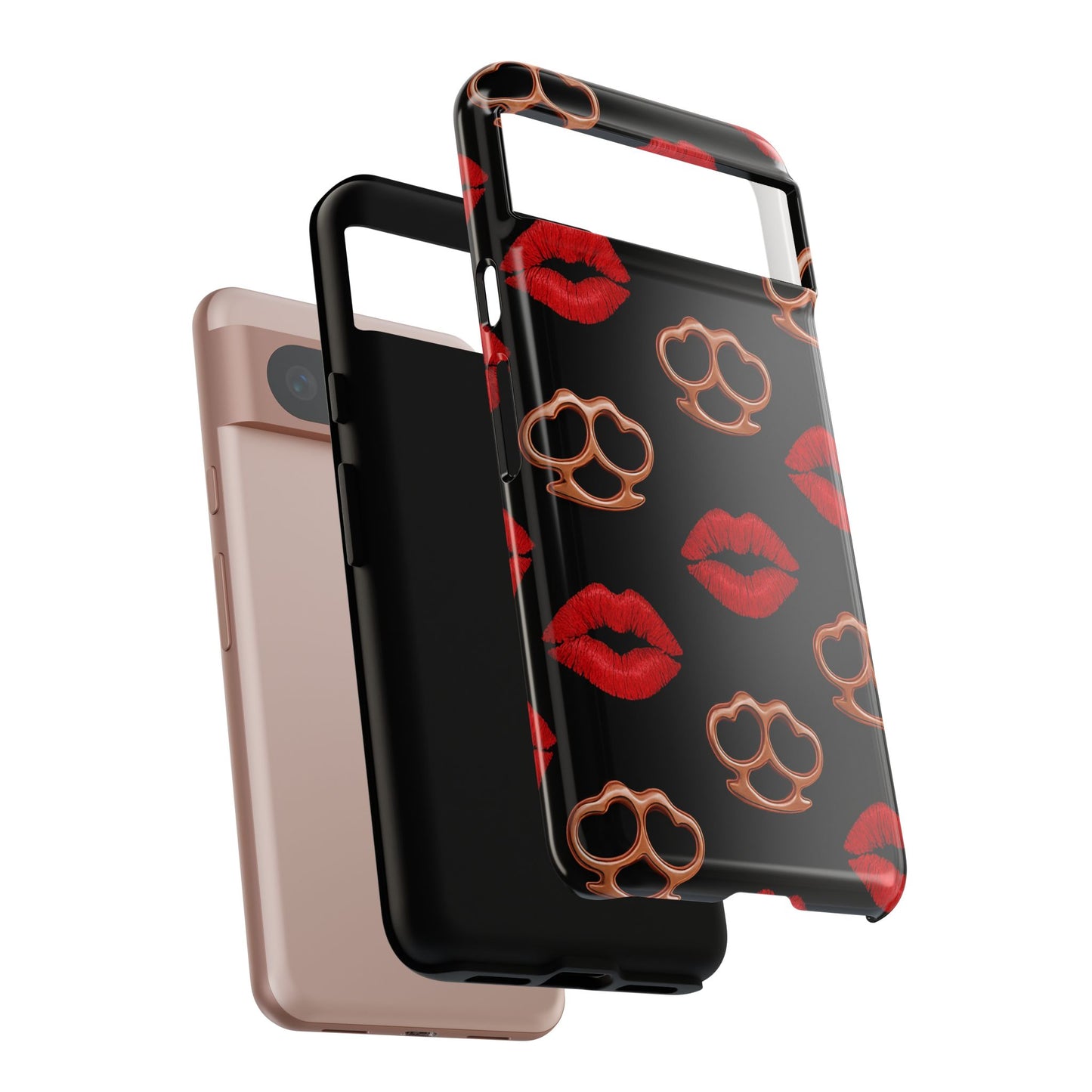 Red Lipstick & Knuckle Duster Phone Case | Bold Kiss Print Tough Protective Cover for Iphone, Samsung Galaxy and Pixel