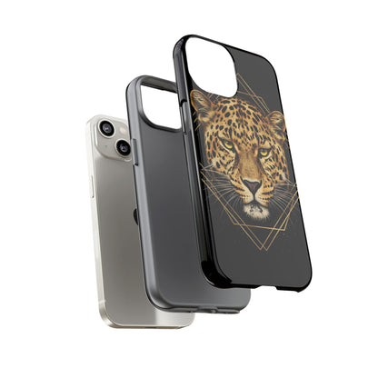 Leopard Head Geometric Phone Case – Black & Gold Luxe Tough Case