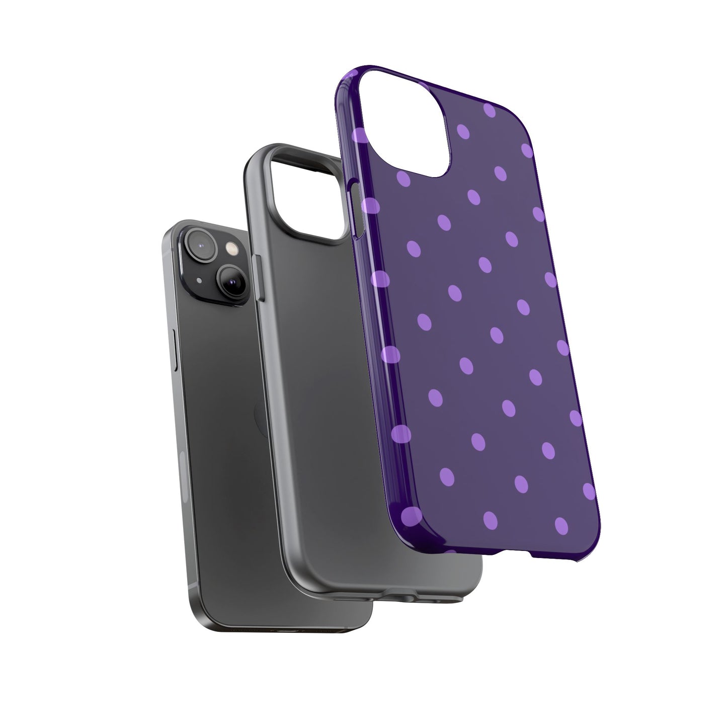 Purple Polka Dot Tough Phone Case – Cute Stylish Durable Protective Cover for Iphone, Samsung Galaxy and Pixel