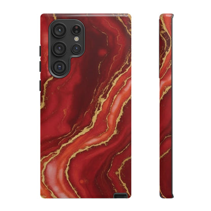 Red Agate Marble Phone Case with Gold Veins – Luxury Tough iPhone & Samsung Case