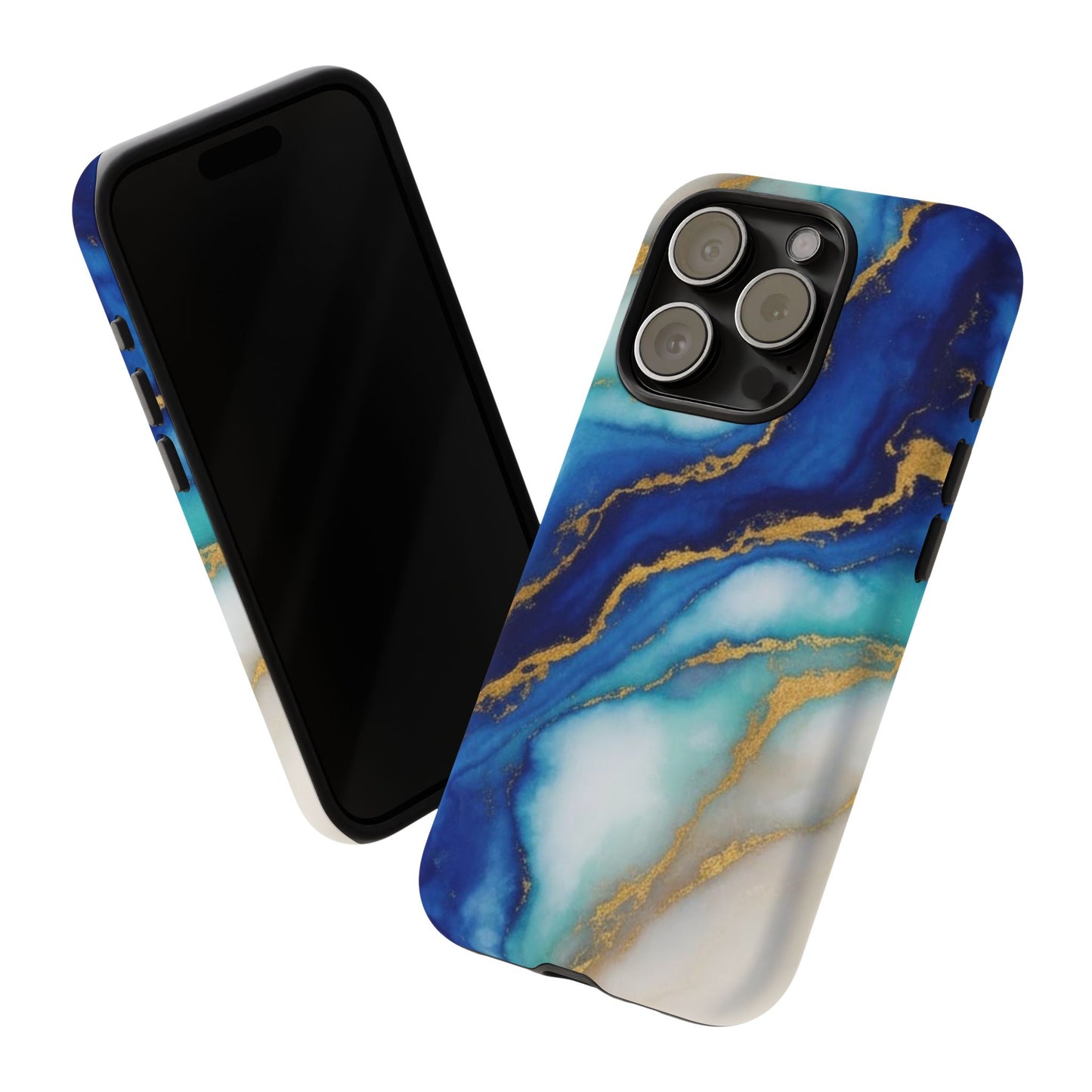 Blue & Gold Marble Phone Case – Luxury Resin Art Tough Case (iPhone, Samsung, Pixel)