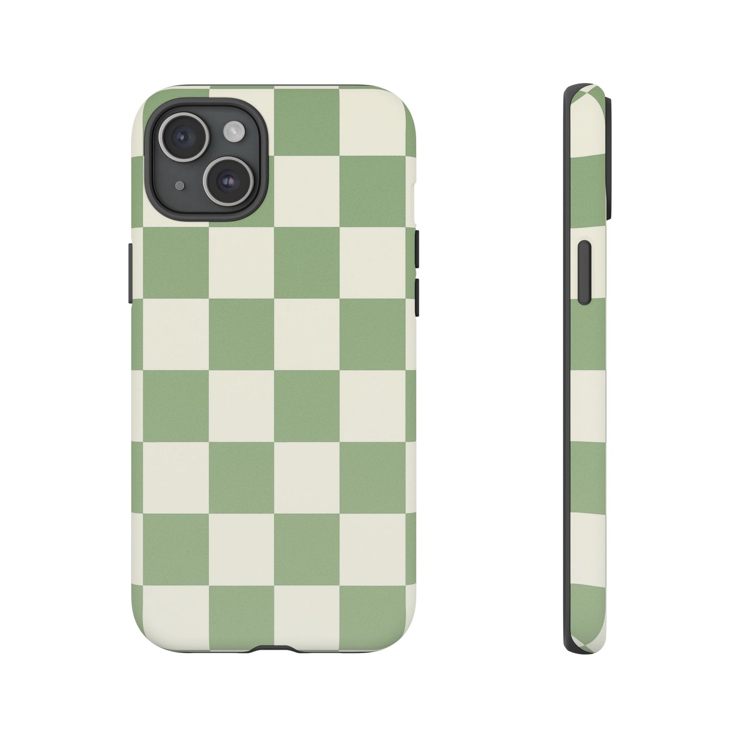 Sage Green Checkerboard Phone Case | Minimal Aesthetic Checkered iPhone & Samsung Tough Case