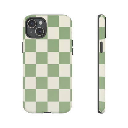 Sage Green Checkerboard Phone Case | Minimal Aesthetic Checkered iPhone & Samsung Tough Case