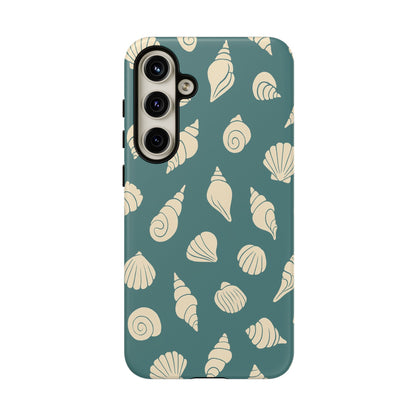 Seashell Pattern Phone Case | Teal Coastal Shells Tough Case for Iphone, Samsung Galaxy and Pixel