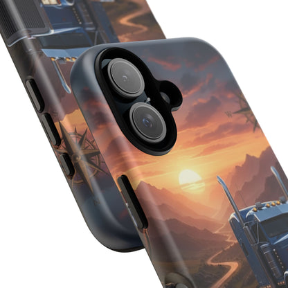 Semi Truck Sunset Phone Case | Trucker Gift | Diesel Truck Highway Road iPhone & Samsung Tough Protective Case
