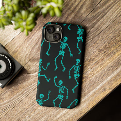 Dancing Teal Skeletons Phone Case | Tough Protective Case for Iphone, Samsung Galaxy and Pixel