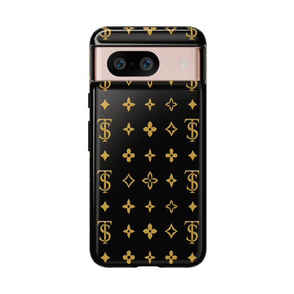 Gold Monogram Pattern Tough Phone Case | Black & Gold Luxury Design for Iphone, Samsung Galaxy and Pixel