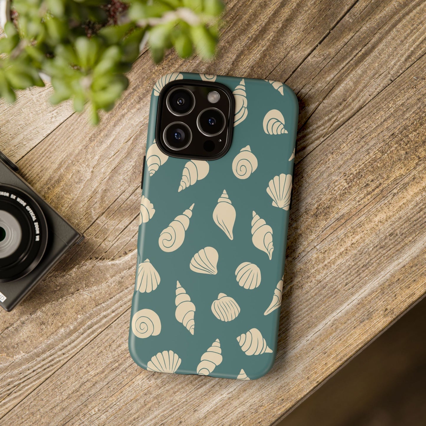 Seashell Pattern Phone Case | Teal Coastal Shells Tough Case for Iphone, Samsung Galaxy and Pixel