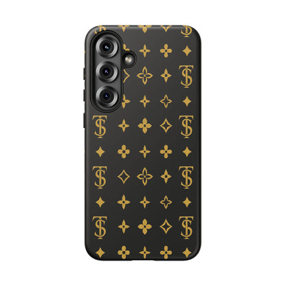 Gold Monogram Pattern Tough Phone Case | Black & Gold Luxury Design for Iphone, Samsung Galaxy and Pixel