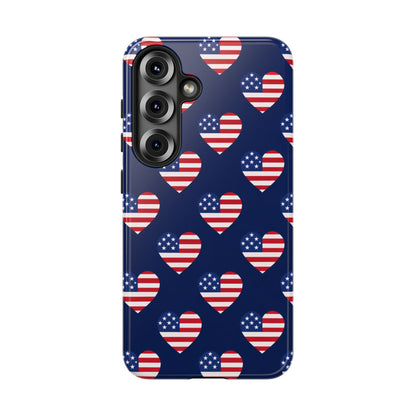 Patriotic American Flag Heart Phone Case – Tough Shockproof, USA Stars & Stripes for Iphone, Samsung Galaxy and Pixel