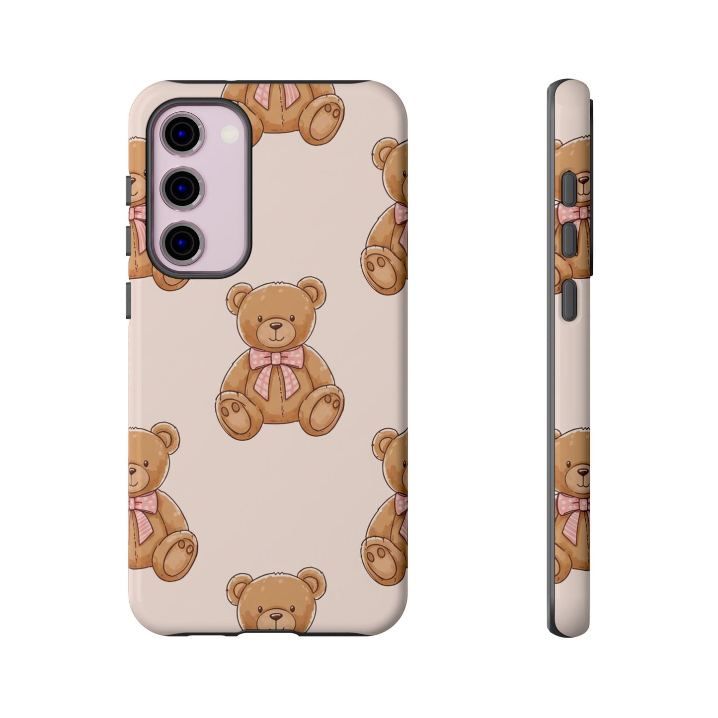 Teddy Bear Phone Case | Cute Coquette Aesthetic Pink Bear Pattern Case | Kawaii Soft Girl iPhone & Samsung Tough Protective Case