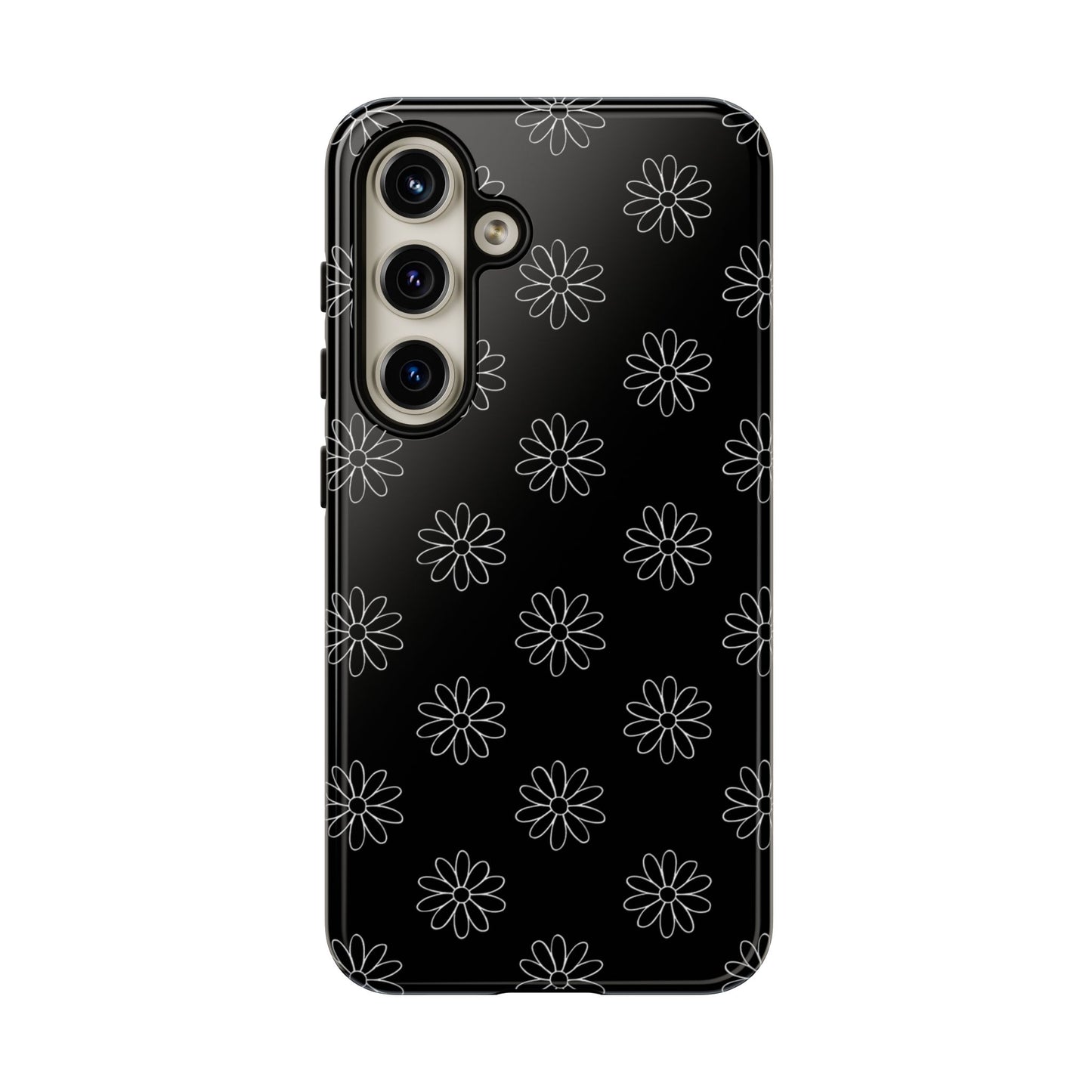 Black Daisy Floral Phone Case – Slim Protective Tough Case for Iphone, Samsung Galaxy and Pixel