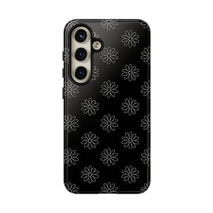 Black Daisy Floral Phone Case – Slim Protective Tough Case for Iphone, Samsung Galaxy and Pixel
