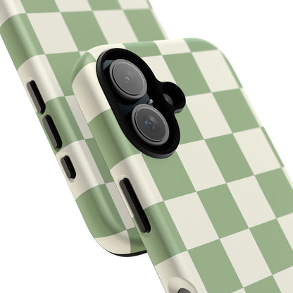 Sage Green Checkerboard Phone Case | Minimal Aesthetic Tough Case