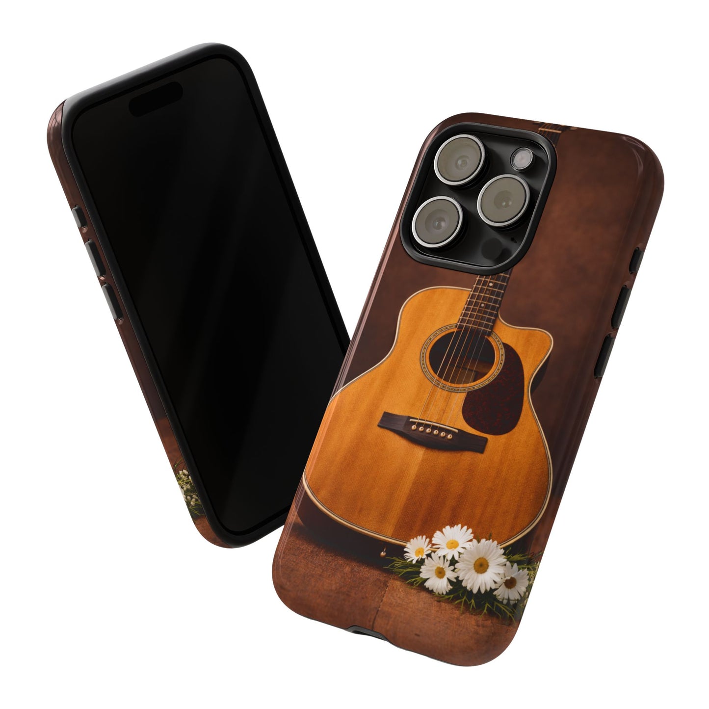 Acoustic Guitar Daisy Phone Case | Rustic Music Lover Tough Cover