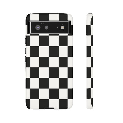 Black & White Checkerboard Phone Case – Classic Aesthetic Tough Protective Case