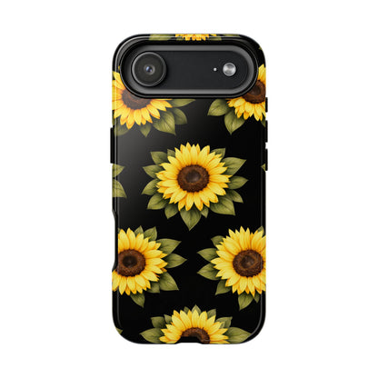 Sunflower Floral Tough Phone Case – Black Background Protective Cover for Iphone, Samsung Galaxy and Pixel