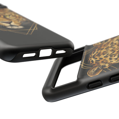 Leopard Head Geometric Phone Case – Black & Gold Luxe Tough Case