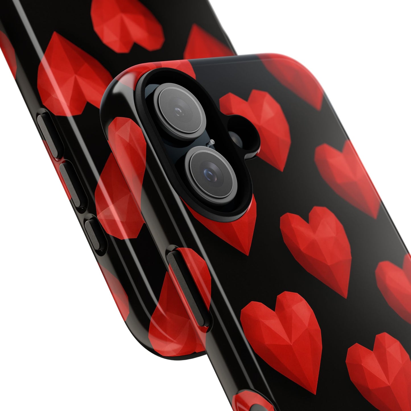 Red Heart Phone Case – Geometric Heart Pattern Tough Case (Black)