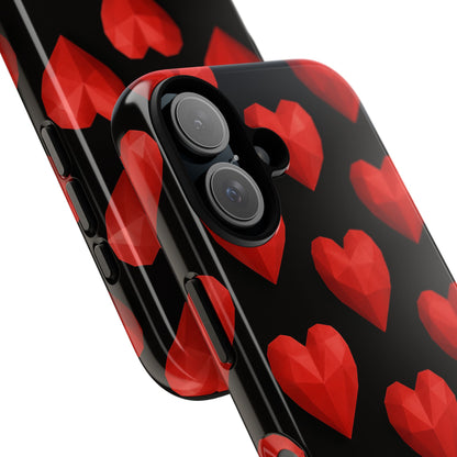 Red Heart Phone Case – Geometric Heart Pattern Tough Case (Black)