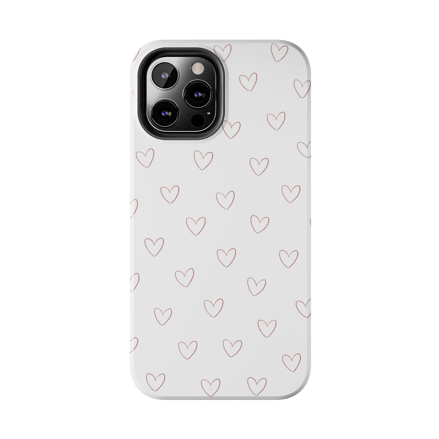 Hand-Drawn Hearts Tough Phone Case | Minimal Pink Heart Pattern