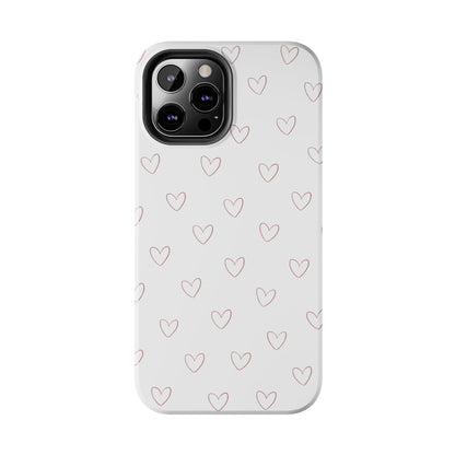 Hand-Drawn Hearts Tough Phone Case | Minimal Pink Heart Pattern