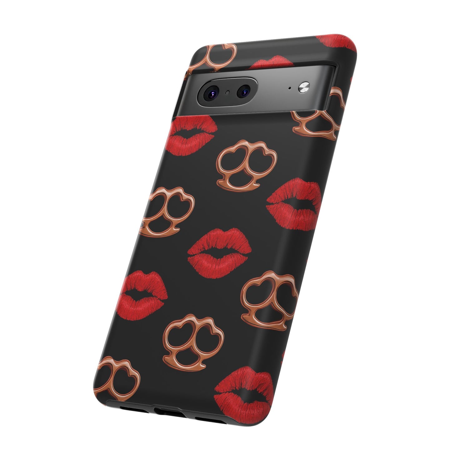 Red Lipstick & Knuckle Duster Phone Case | Bold Kiss Print Tough Protective Cover for Iphone, Samsung Galaxy and Pixel