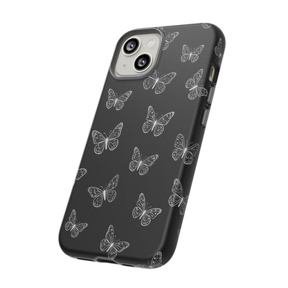 White Butterfly Pattern Phone Case – Dark Aesthetic Monochrome Tough Cover