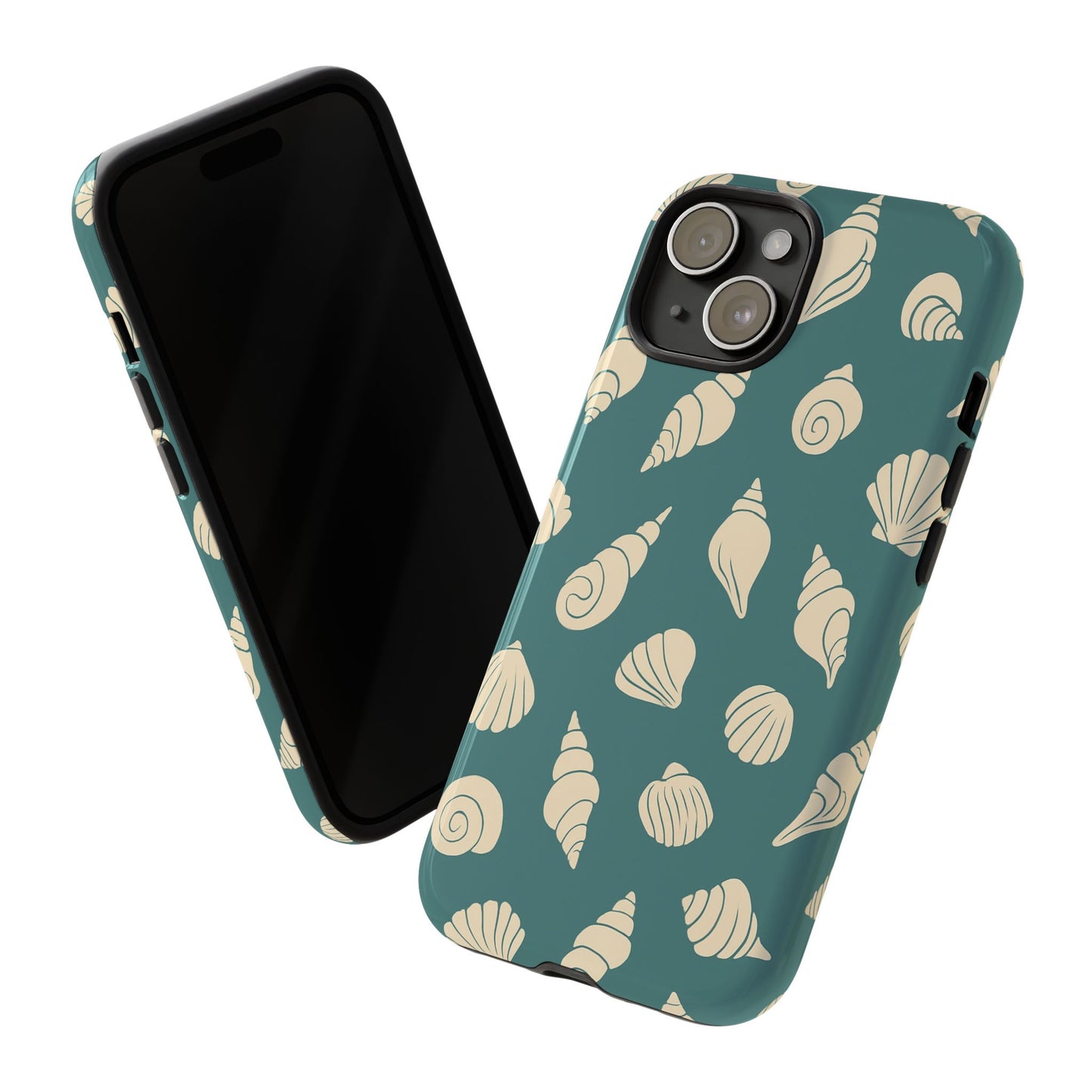 Seashell Pattern Phone Case | Teal Coastal Shells Tough Case for Iphone, Samsung Galaxy and Pixel