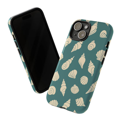 Seashell Pattern Phone Case | Teal Coastal Shells Tough Case for Iphone, Samsung Galaxy and Pixel