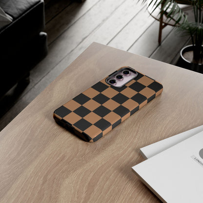 Brown Checkered Phone Case | Aesthetic Checkerboard iPhone & Samsung Tough Case