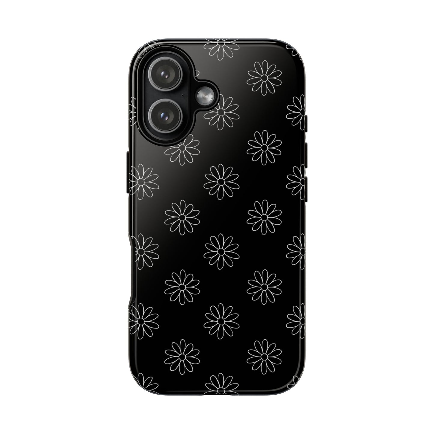 Black Daisy Floral Phone Case – Slim Protective Tough Case for Iphone, Samsung Galaxy and Pixel