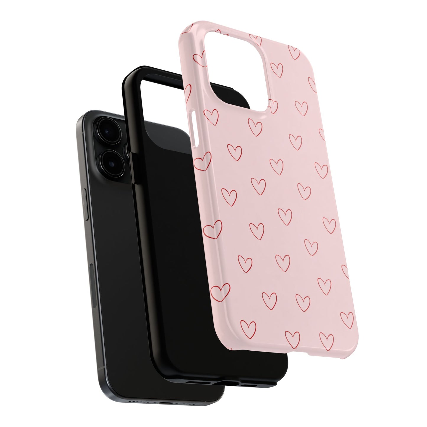 Pink Doodle Hearts Phone Case | Minimal Cute Heart Pattern Tough Case