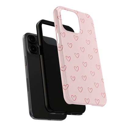 Pink Doodle Hearts Phone Case | Minimal Cute Heart Pattern Tough Case