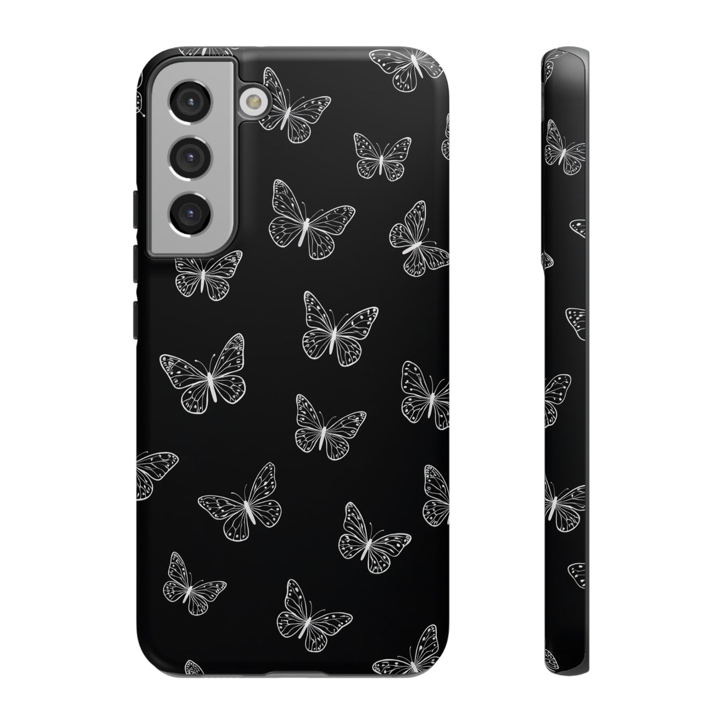 White Butterfly Pattern Phone Case – Dark Aesthetic Monochrome Tough Cover